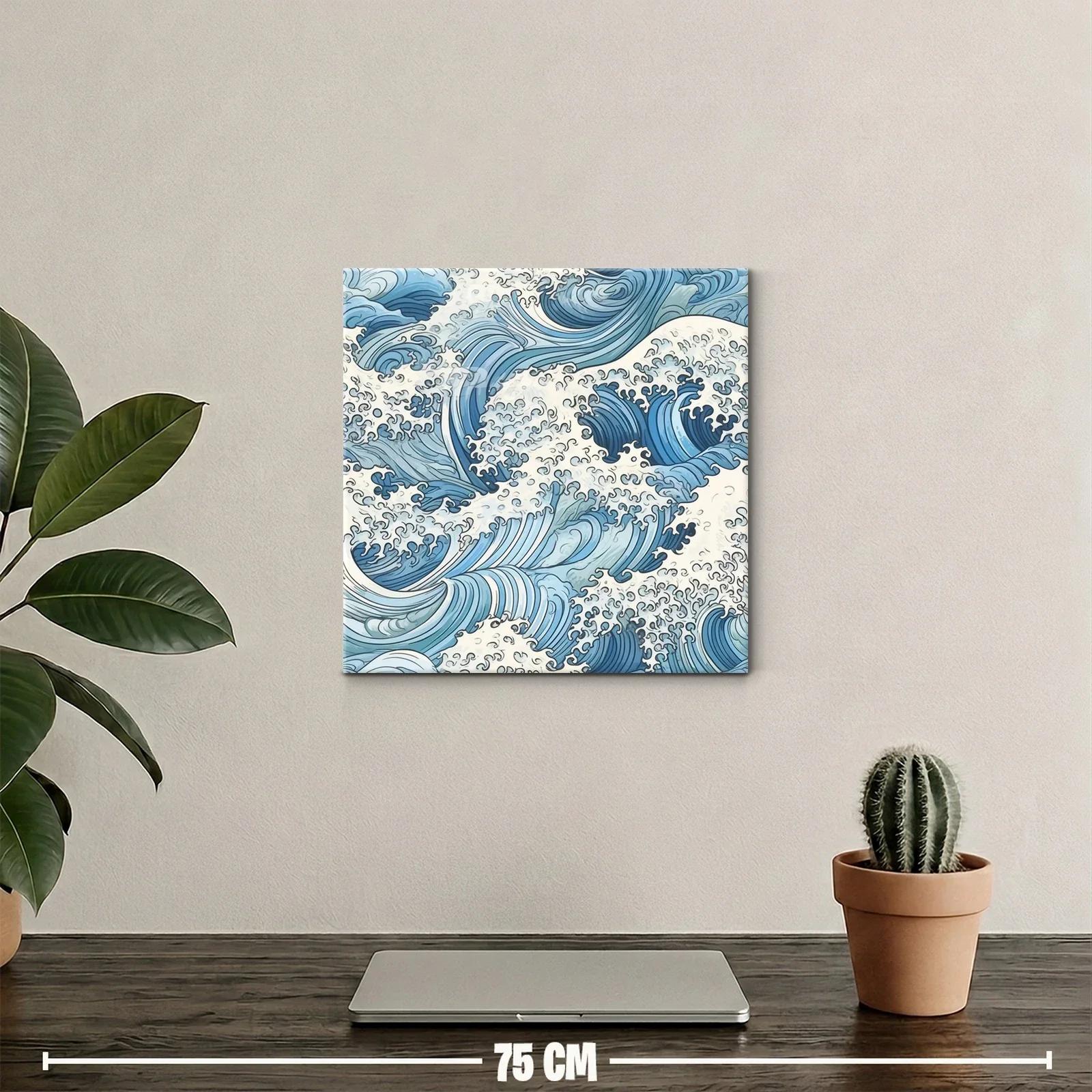 Mar en movimiento con olas estilizadas en azul y blanco — miniatura 2