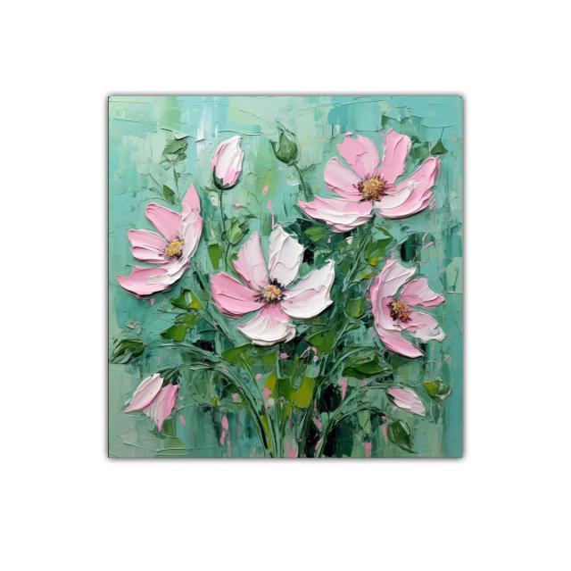 Cuadro floral con flores rosas y fondo verde