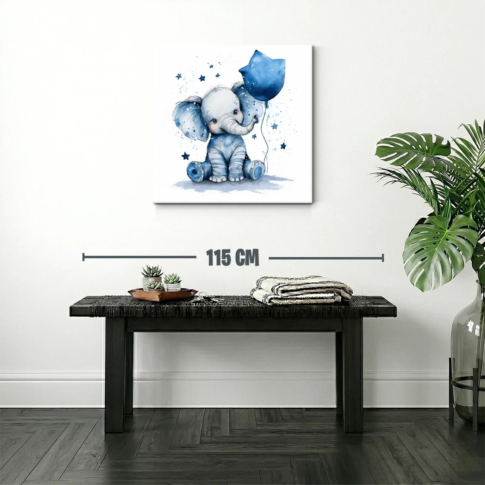 Elefante azul con globo y estrellas para habitación infantil — miniatura 2