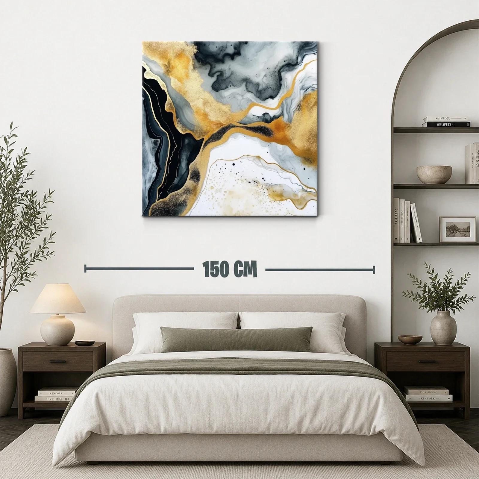 Cuadro abstracto con tonos dorados y grisáceos elegantes — miniatura 3