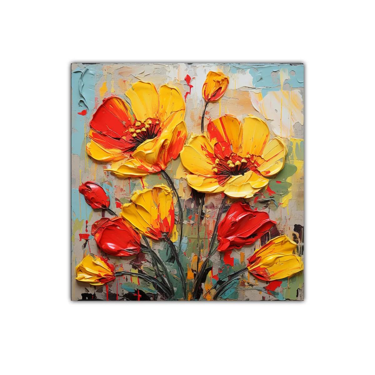 Cuadro floral vibrante con esplendor en amarillo y rojo — imagen principal