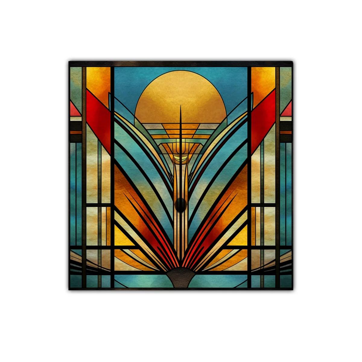 Cuadro decorativo con diseño geométrico y colores cálidos