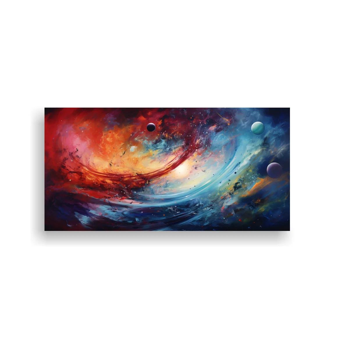 Cuadro galaxia en espiral con remolino diagonal y esferas celestes