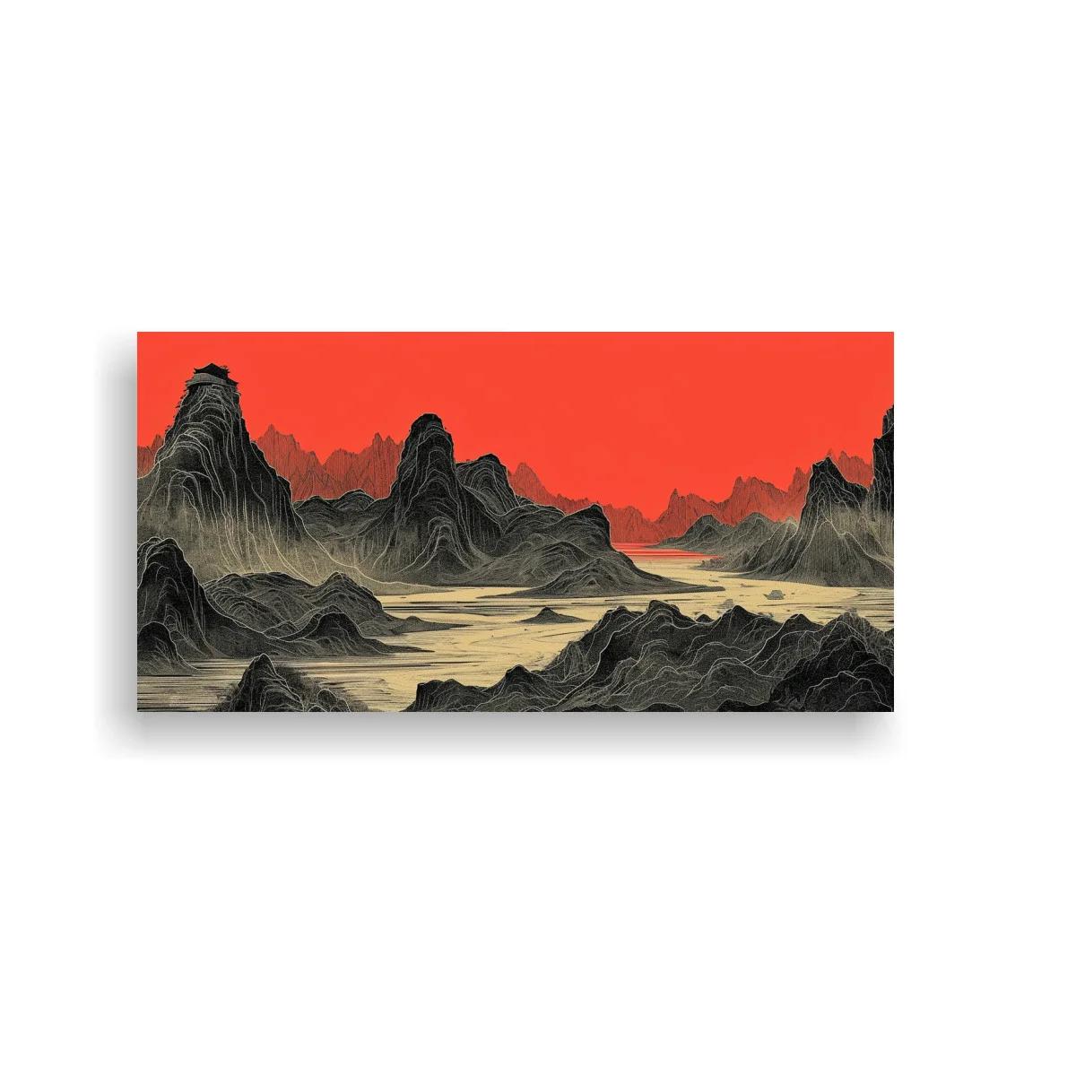 Cuadro paisaje montañoso con cielo coral — imagen principal