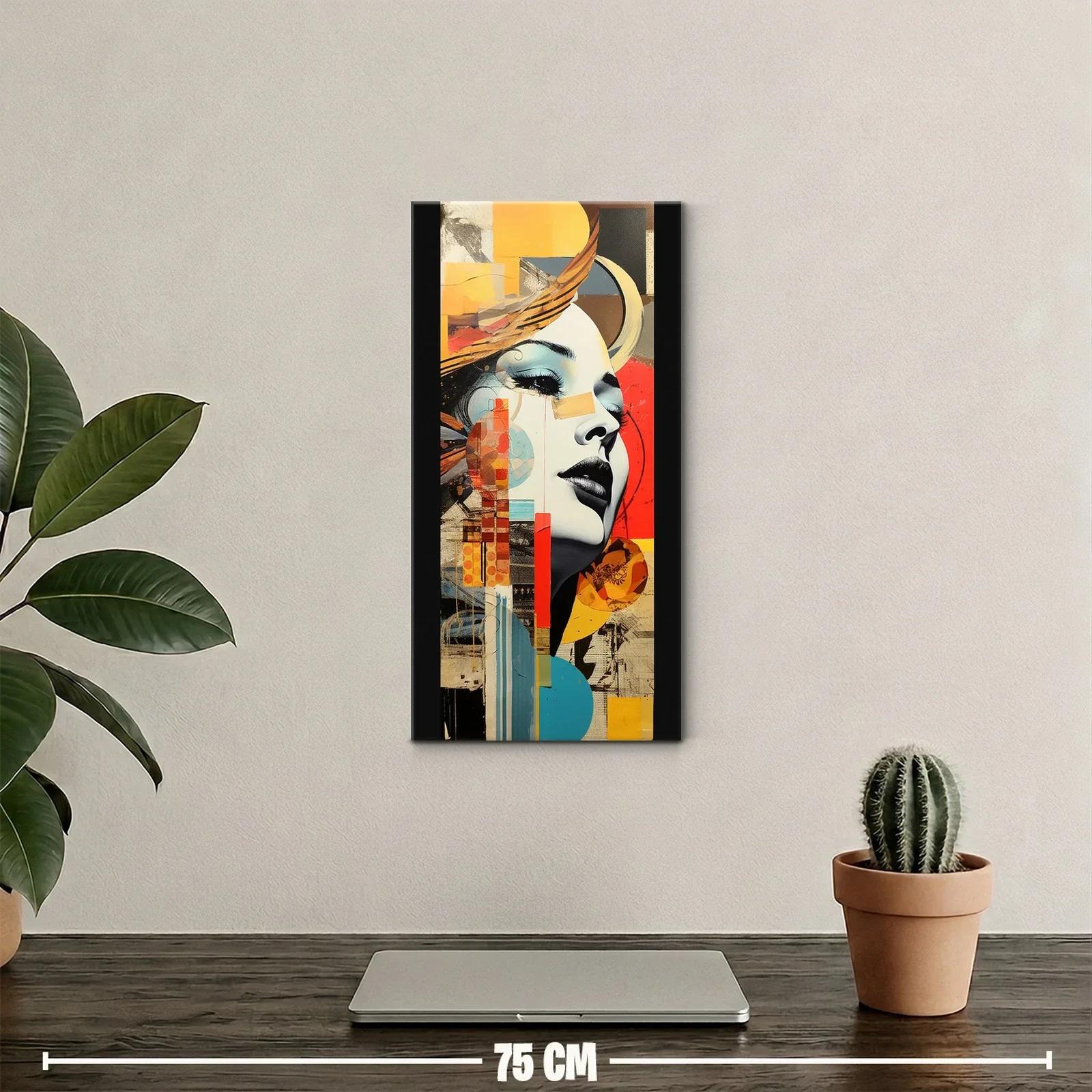 Cuadro rostro de mujer con collage geométrico y trazos fluidos — miniatura 2