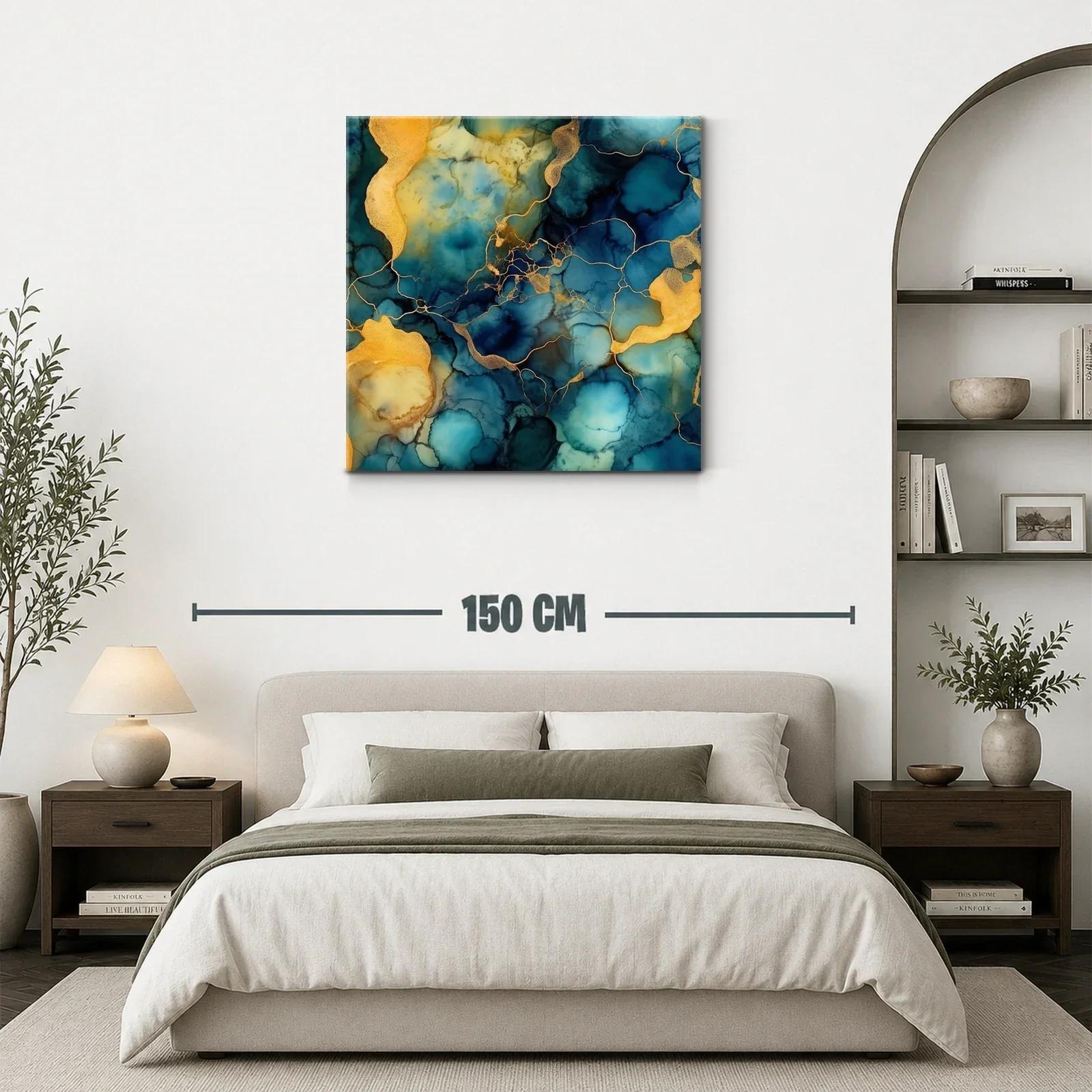 Cuadro abstracto en tonos azules y dorados modernos — miniatura 3