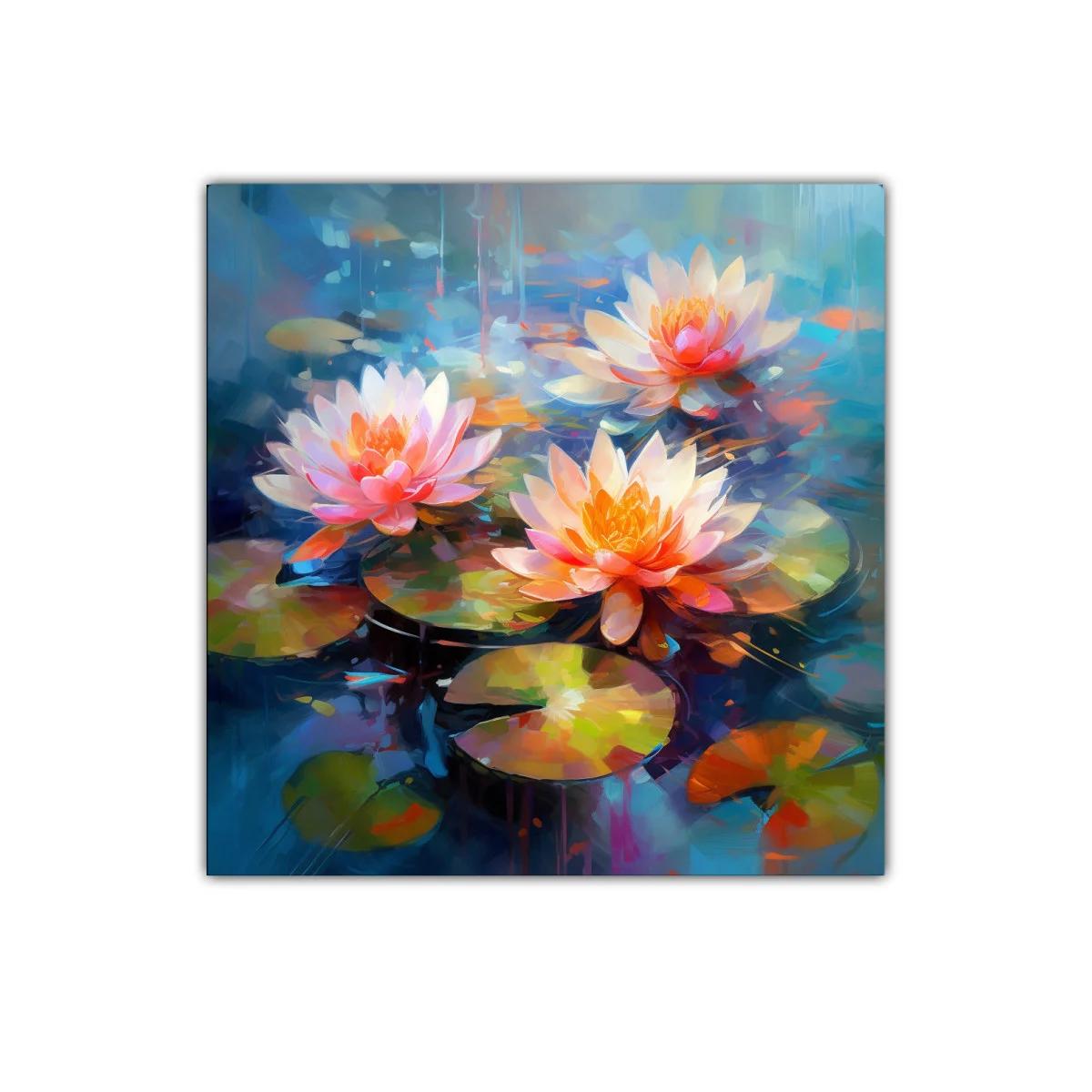 Flores de loto en agua con colores vibrantes y luz cálida — imagen principal