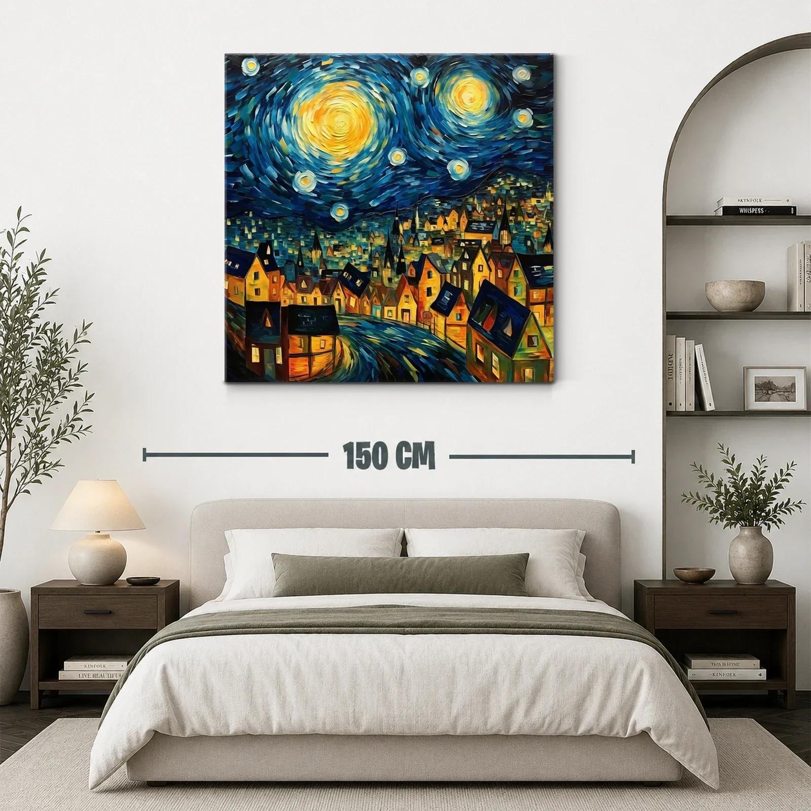 Pueblo nocturno bajo un cielo estrellado vibrante y dinámico — miniatura 3