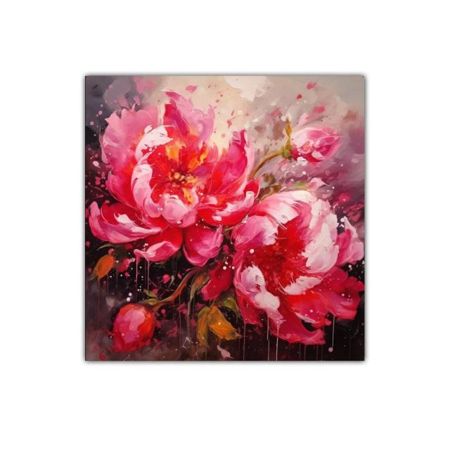 Cuadro decorativo con flores rosas vibrantes y detalles rojos