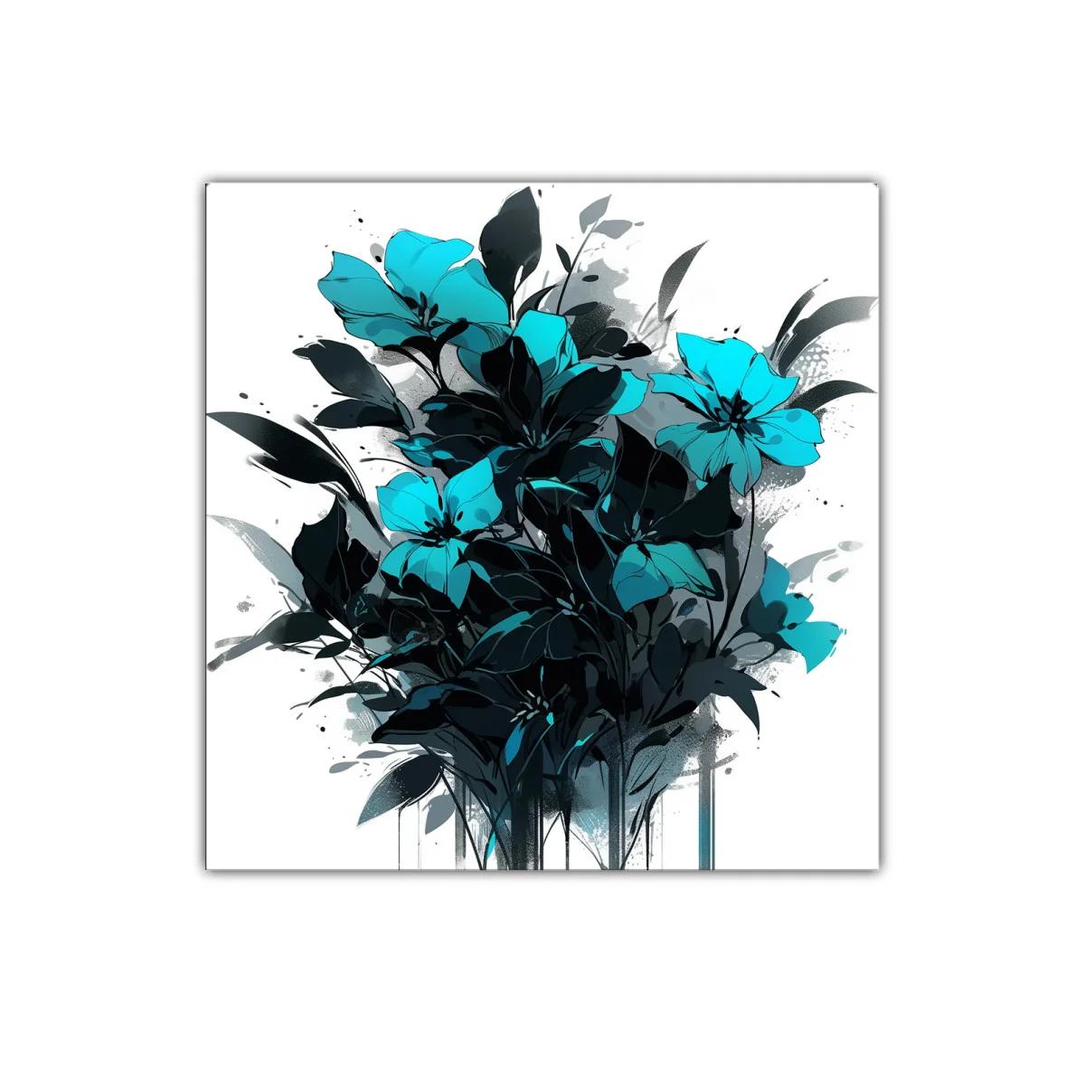 Cuadro con ramo de flores en tonos azul y negro — imagen principal