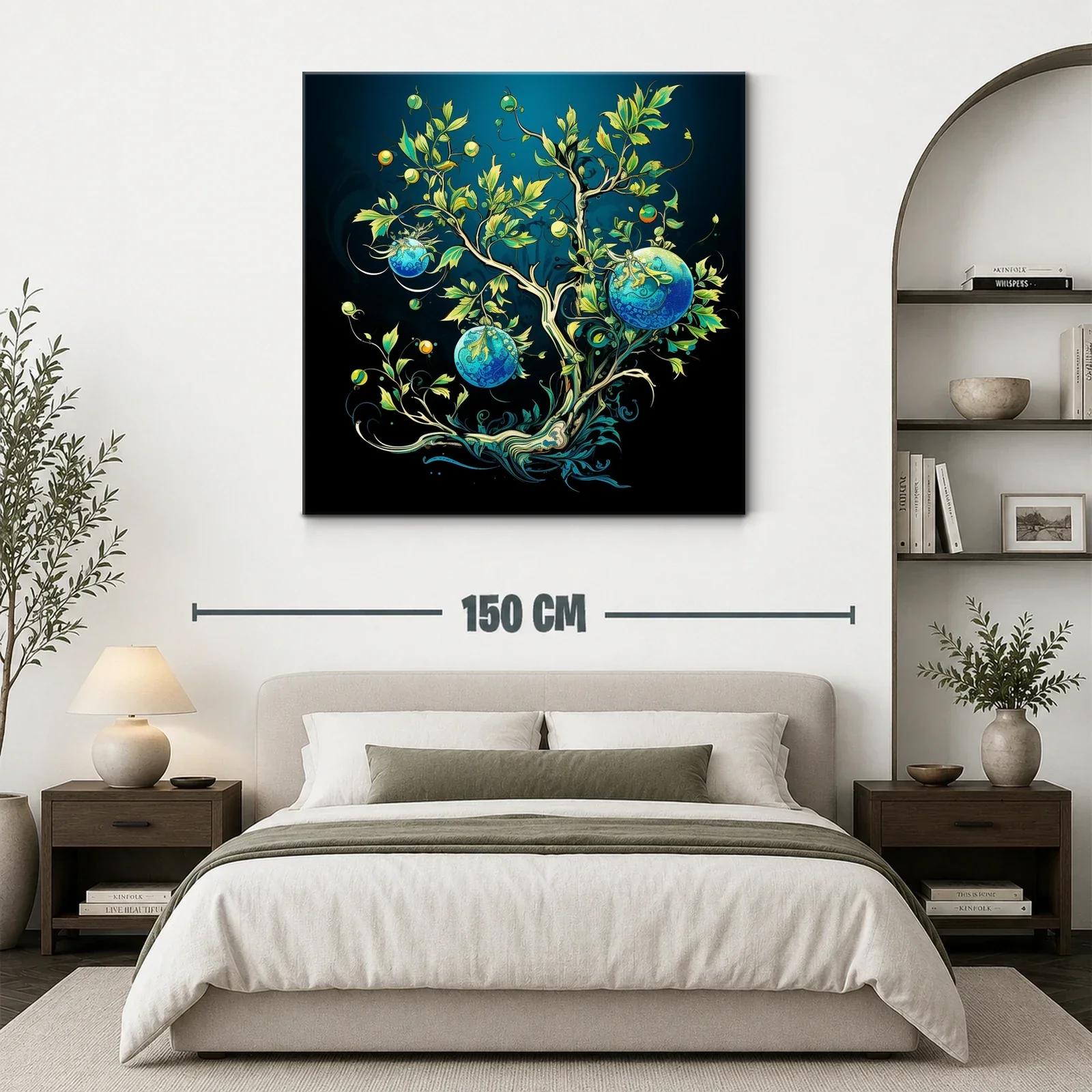 Árbol imaginario con esferas azules y tonos verdes vibrantes — miniatura 3