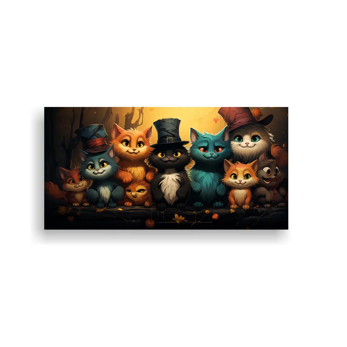 Cuadro grupo de gatos con sombreros y ratón