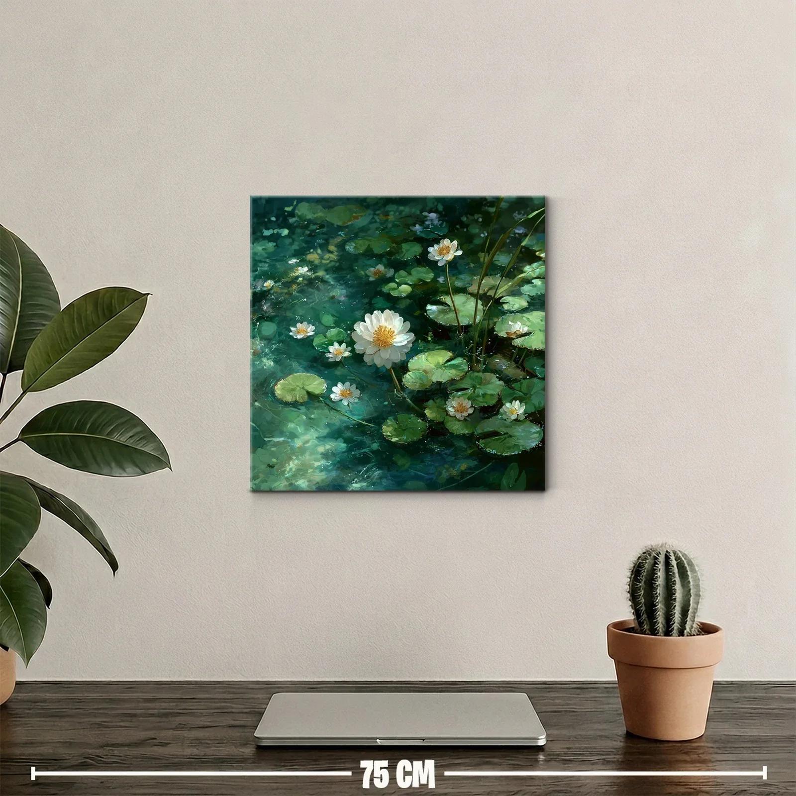 Lienzo de flores acuáticas en tonos verde y blanco — miniatura 2