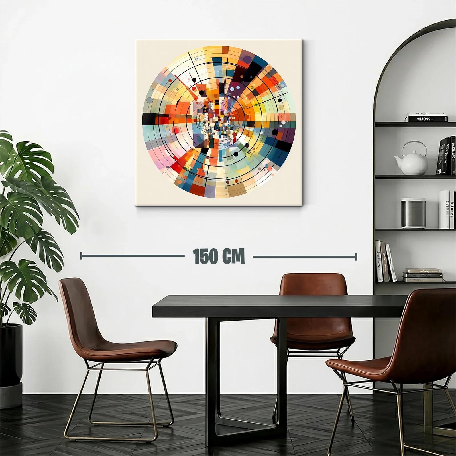 Cuadro abstracto circular con tonos cálidos y fríos modernos — miniatura 2