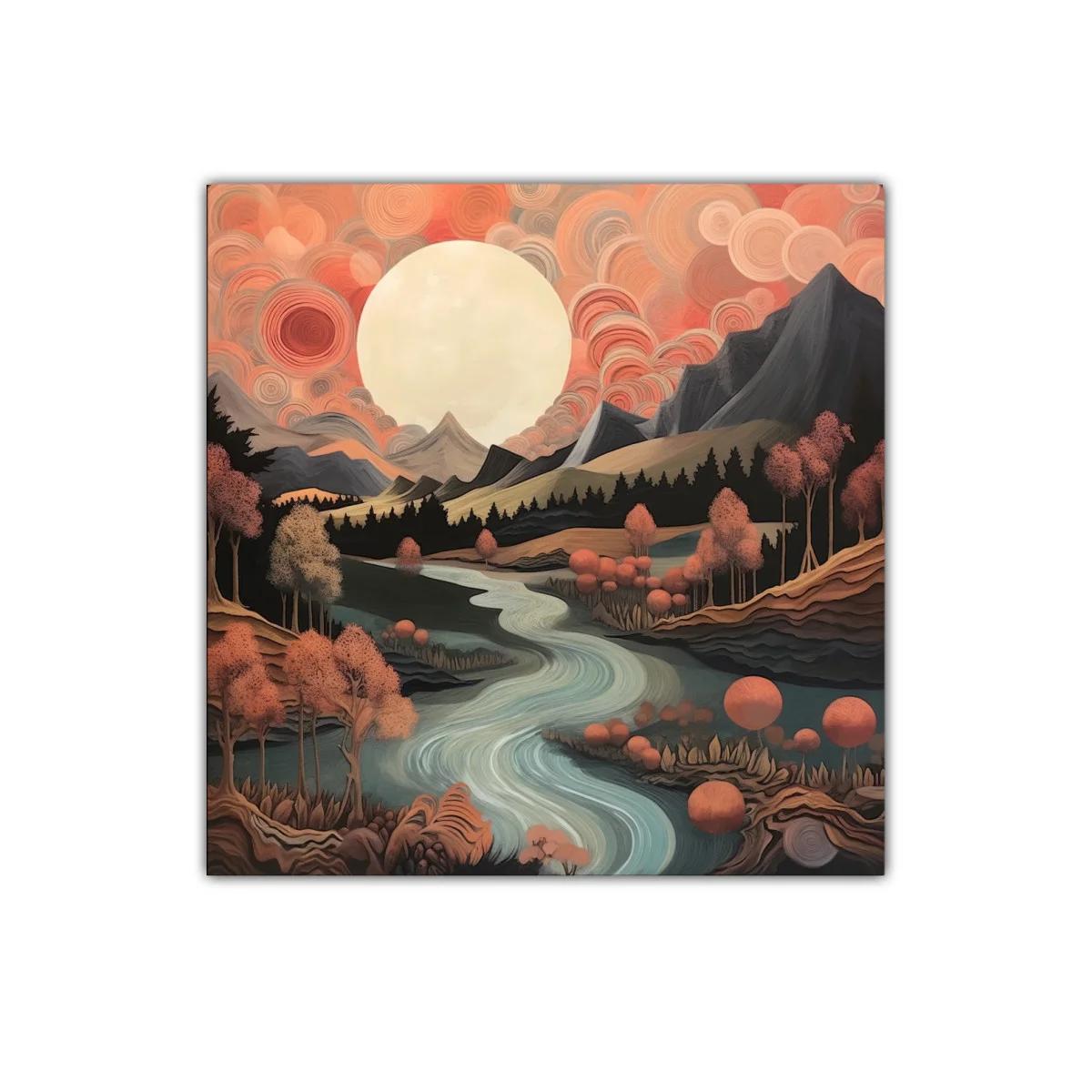 Paisaje surrealista con río y cielo en tonos cálidos — miniatura 1