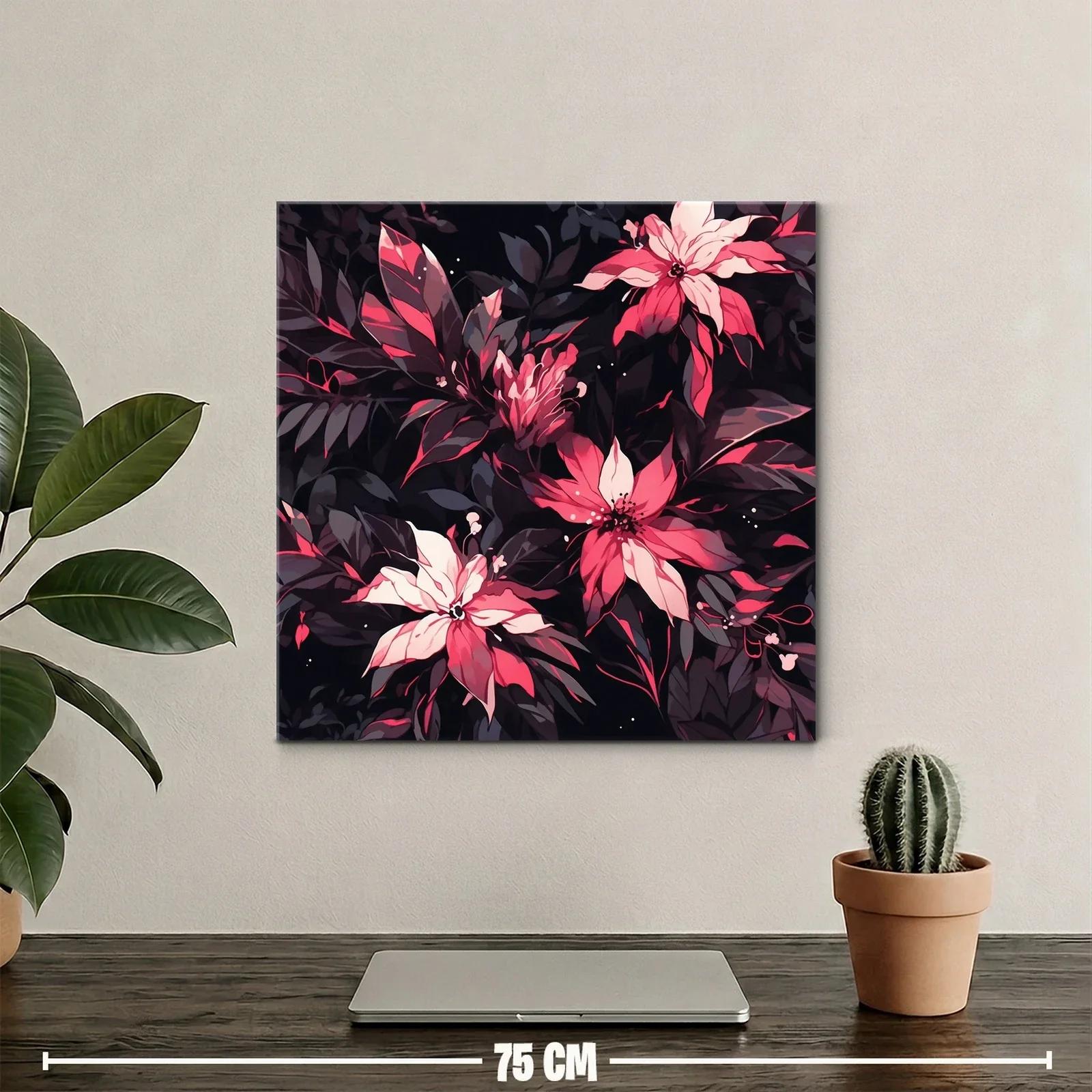 Cuadro floral con tonos vibrantes y fondo oscuro — miniatura 2