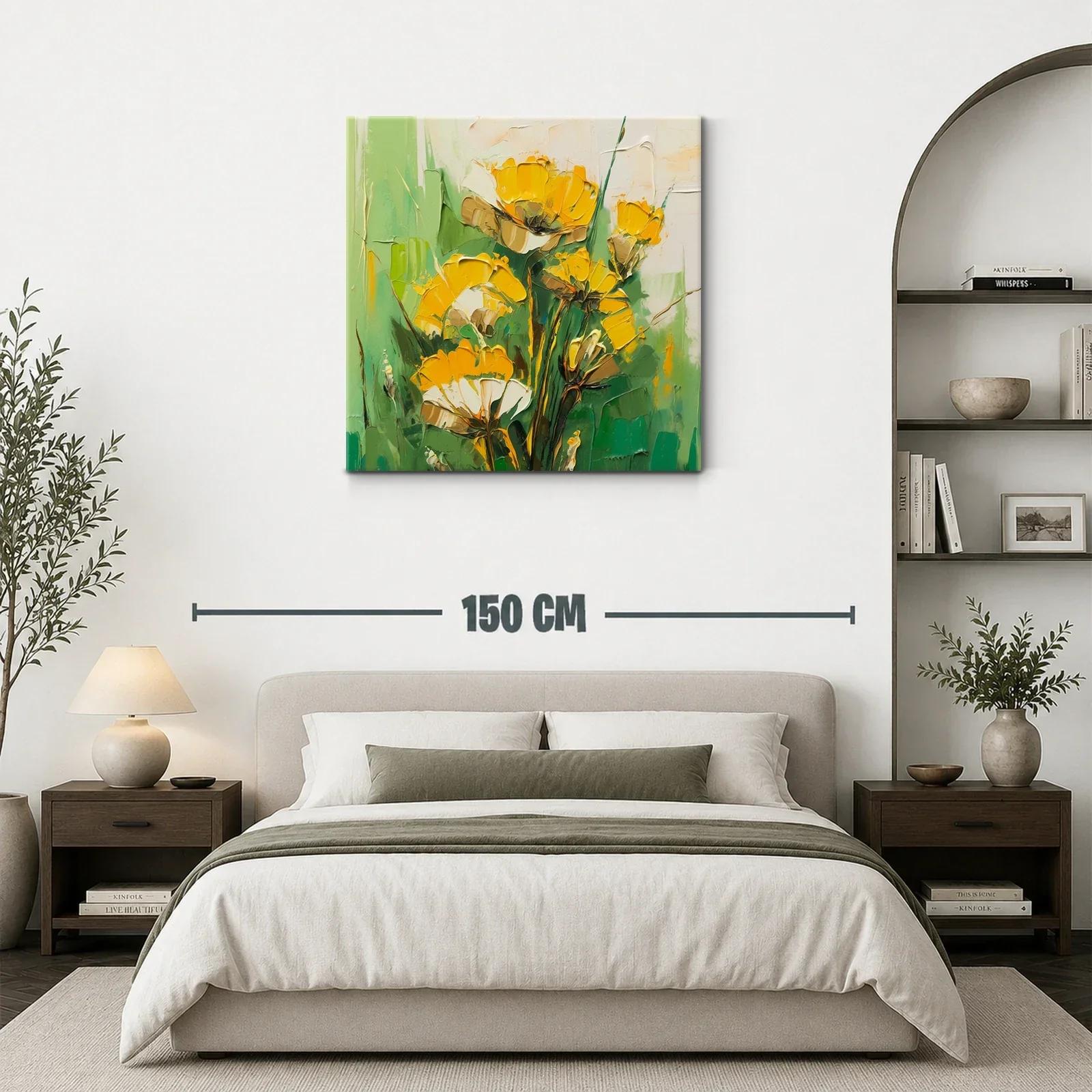 Cuadro floral en tonos verdes y amarillos vibrantes — miniatura 3