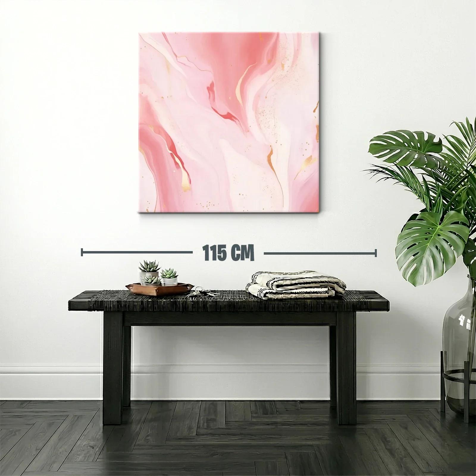 Cuadro abstracto en tonos rosa y detalles dorados elegantes — miniatura 2
