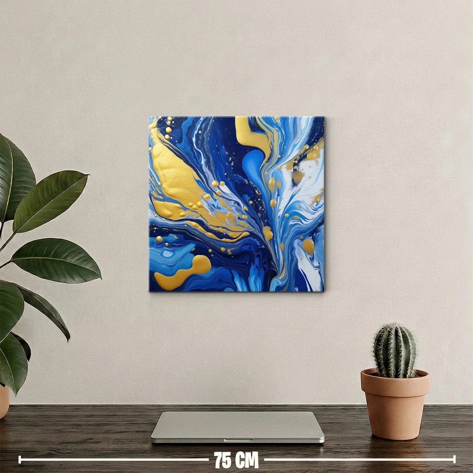 Cuadro abstracto en tonos azules con detalles dorados brillantes — miniatura 2
