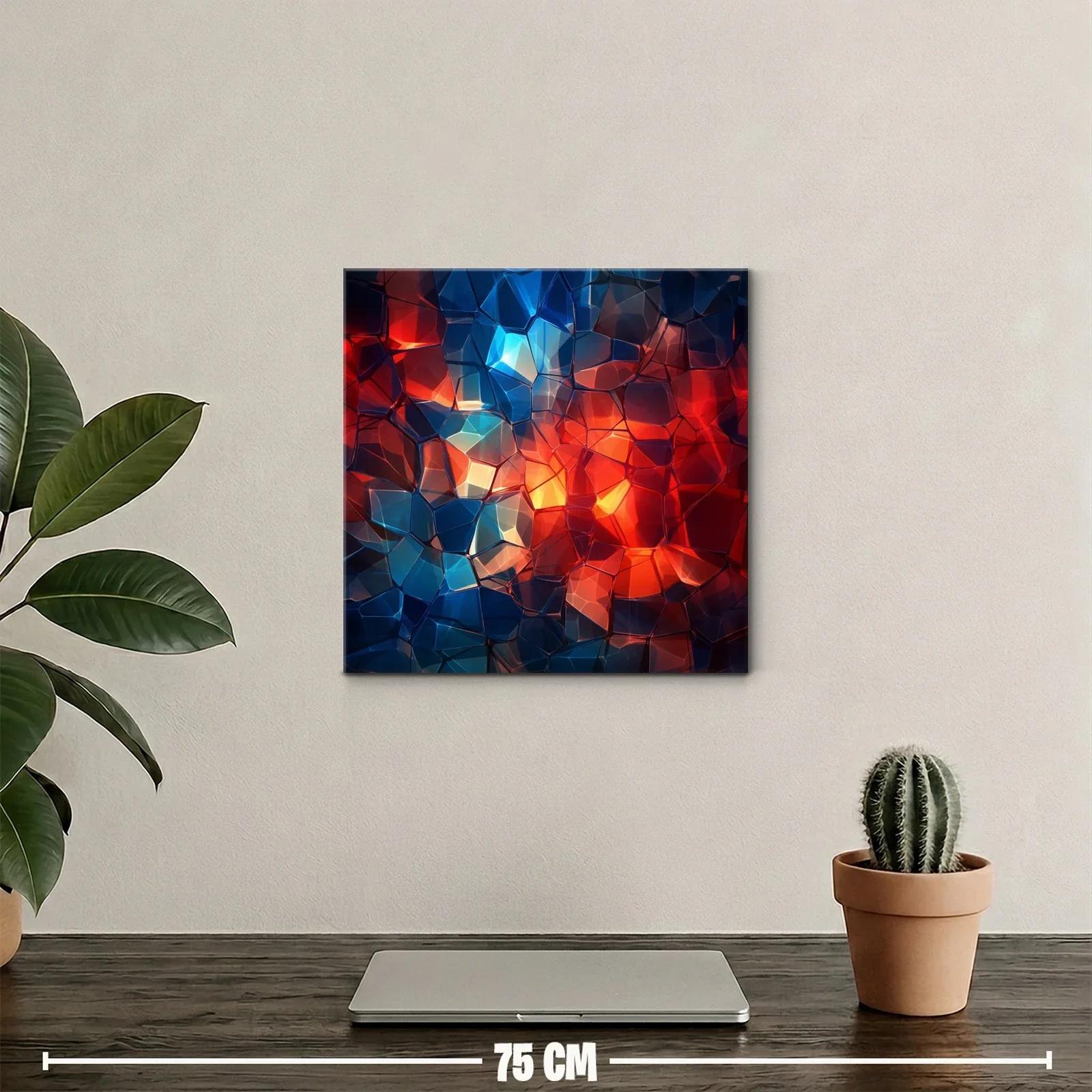 Cuadro abstracto con mosaico de tonos cálidos y fríos — miniatura 2