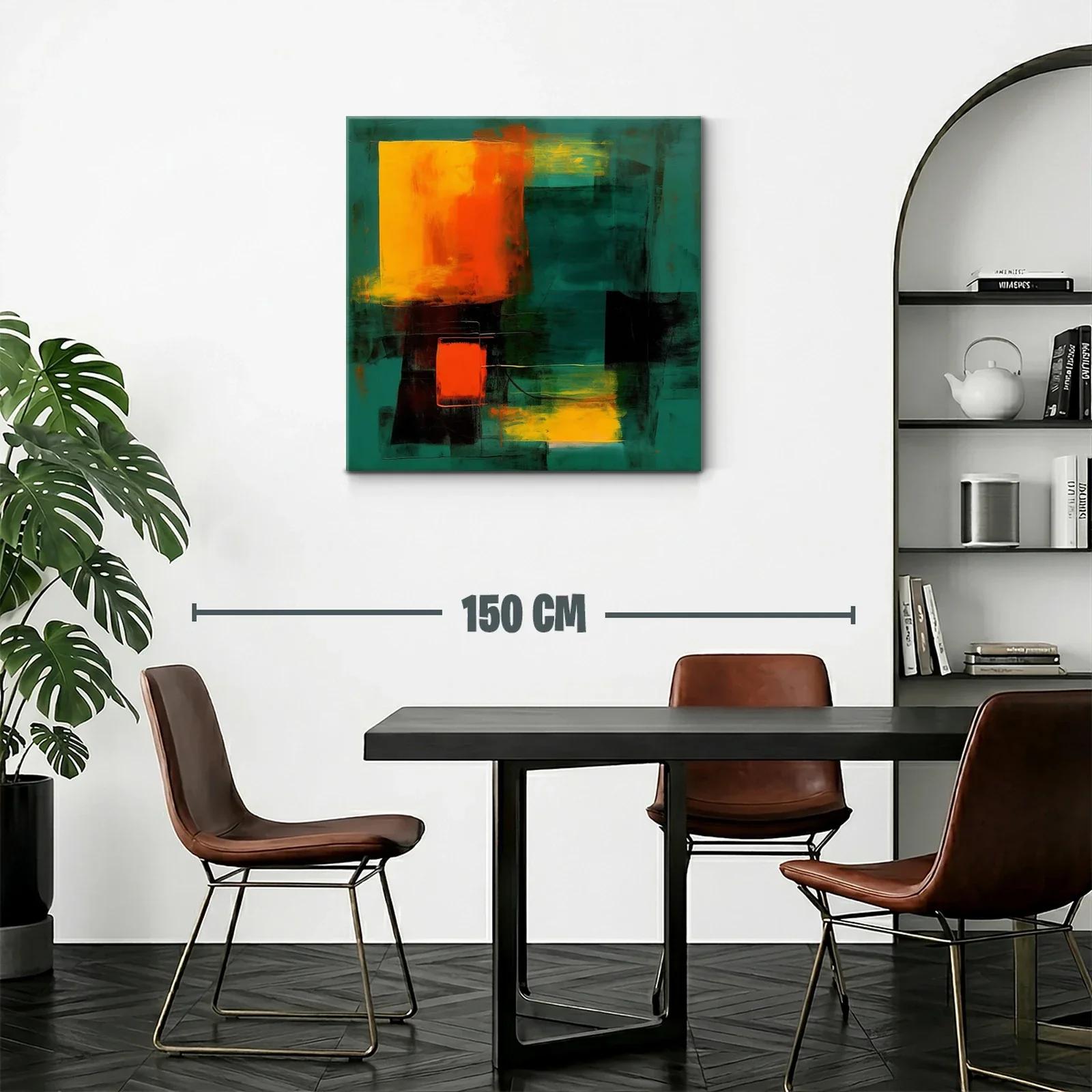 Cuadro abstracto con contraste vibrante en tonos verdes y naranjas — miniatura 2