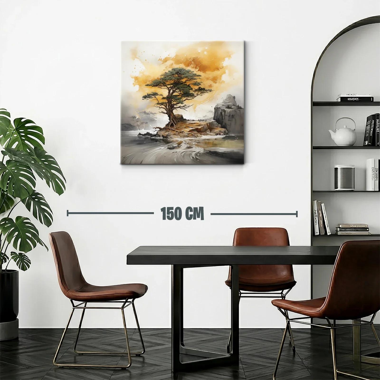 Árbol solitario sobre isla en paisaje sereno y cálido — miniatura 2