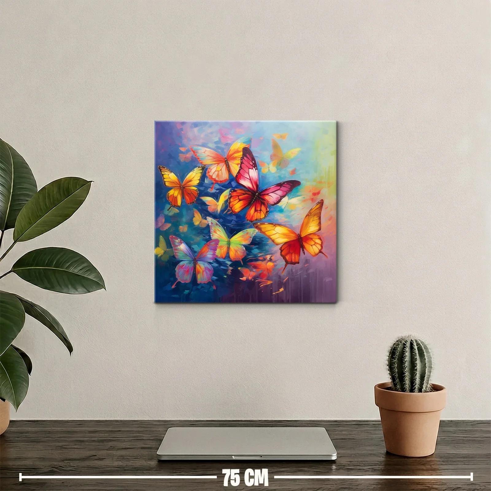 Mariposas vibrantes en vuelo sobre fondo azul y cálido — miniatura 2