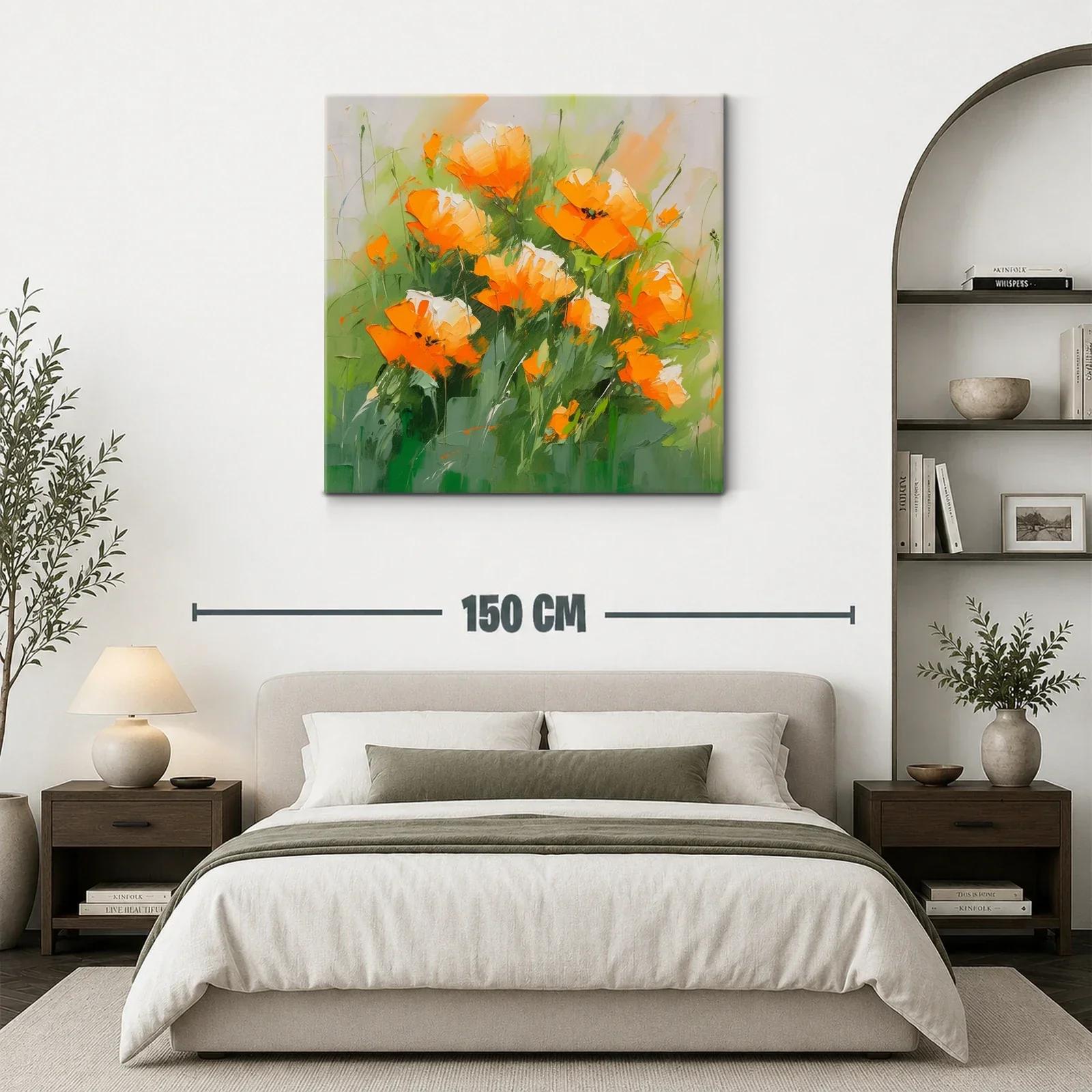 Cuadro con flores anaranjadas vibrantes y verde fresco — miniatura 3