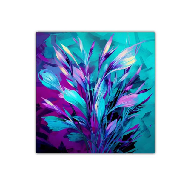 Flores vibrantes con tonos azul y púrpura surrealistas