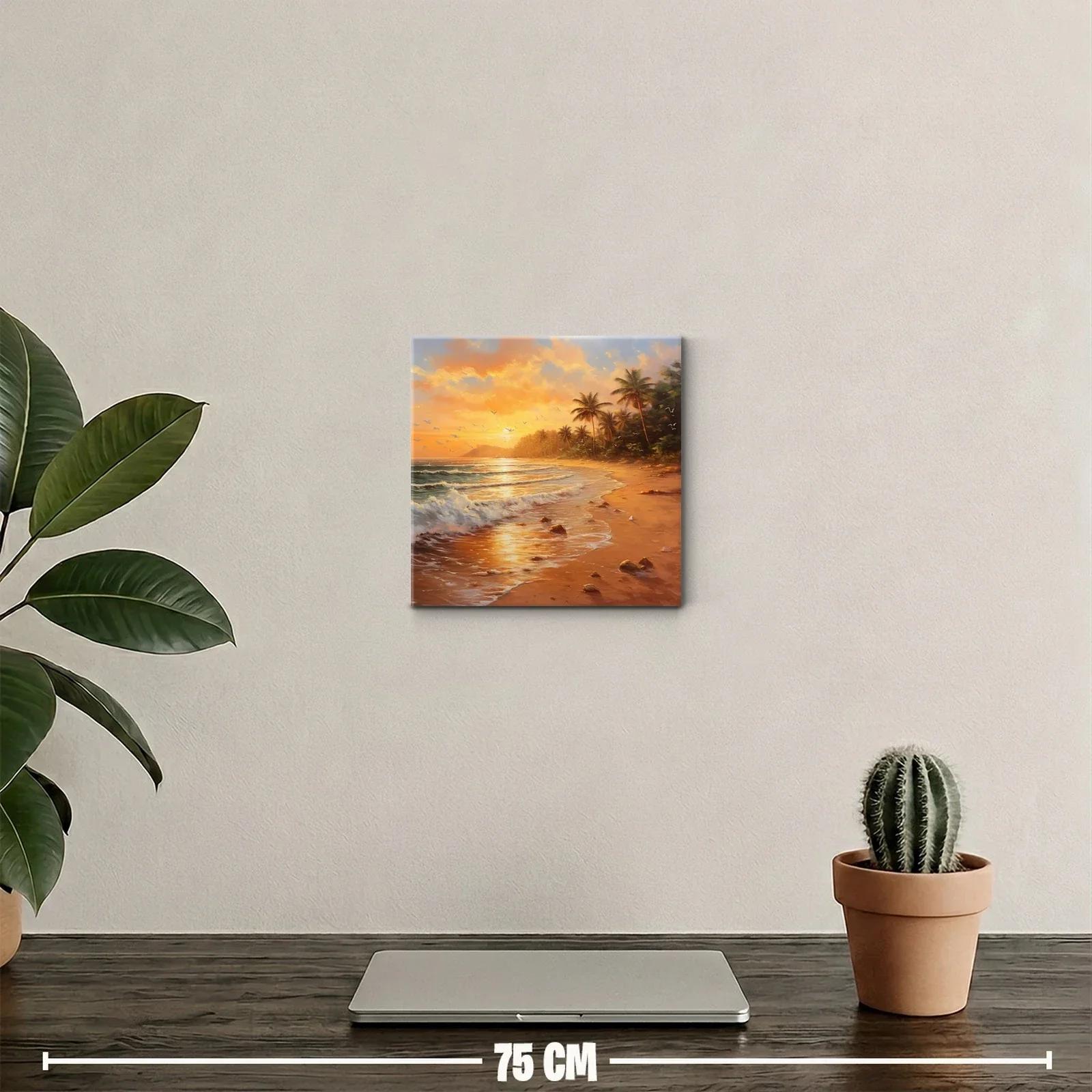 Sereno atardecer tropical con palmeras y olas suaves — miniatura 2