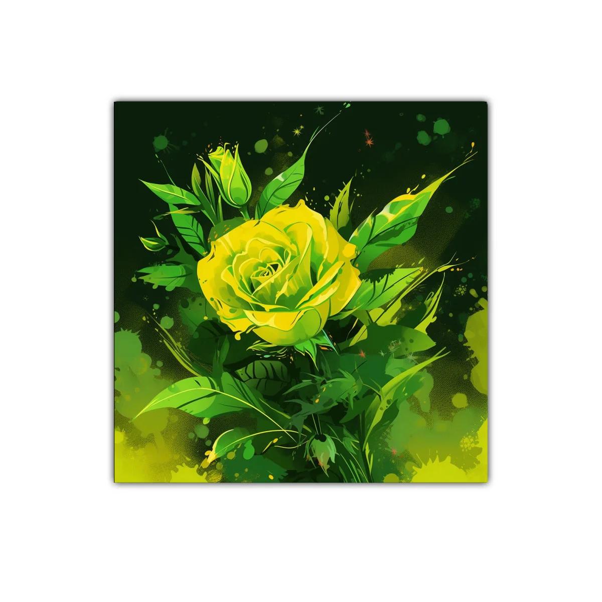 Rosa amarilla vibrante sobre fondo verde intenso