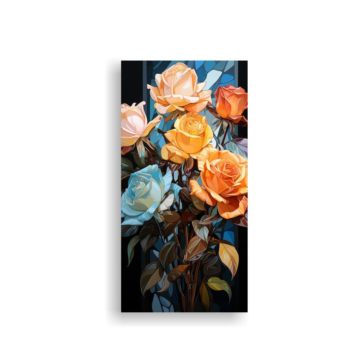 Cuadro ramo de rosas con fondo geométrico