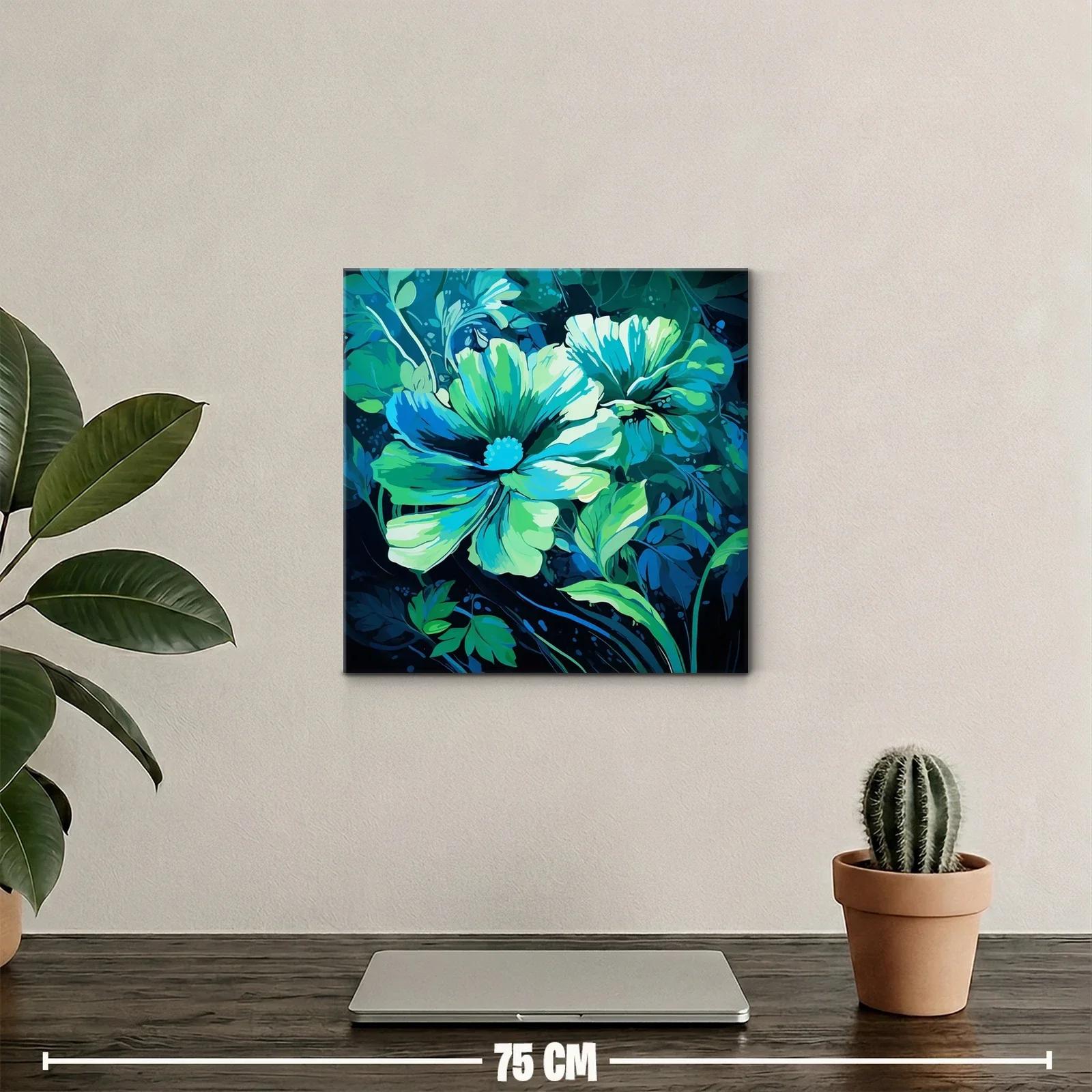 Cuadro floral en tonos azules y verdes vibrantes — miniatura 2
