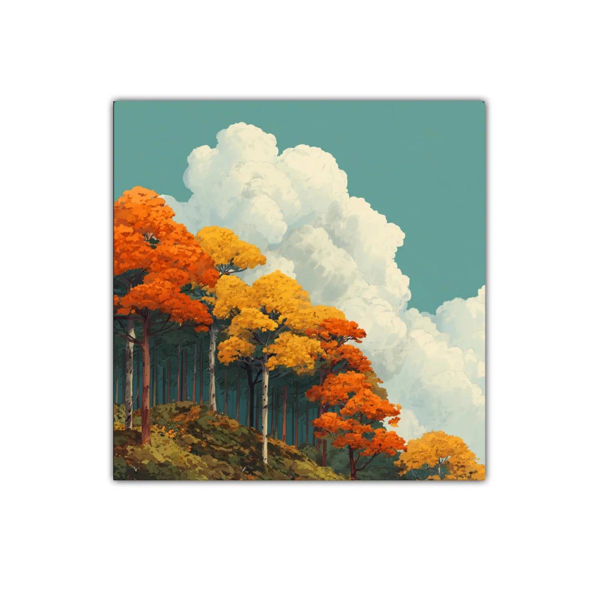 Bosque en otoño con cielo nublado y árboles coloridos — imagen principal
