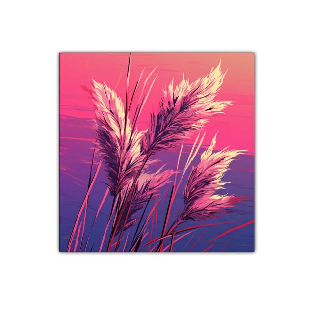 Cuadro decorativo con plumas en tonos cálidos y violetas