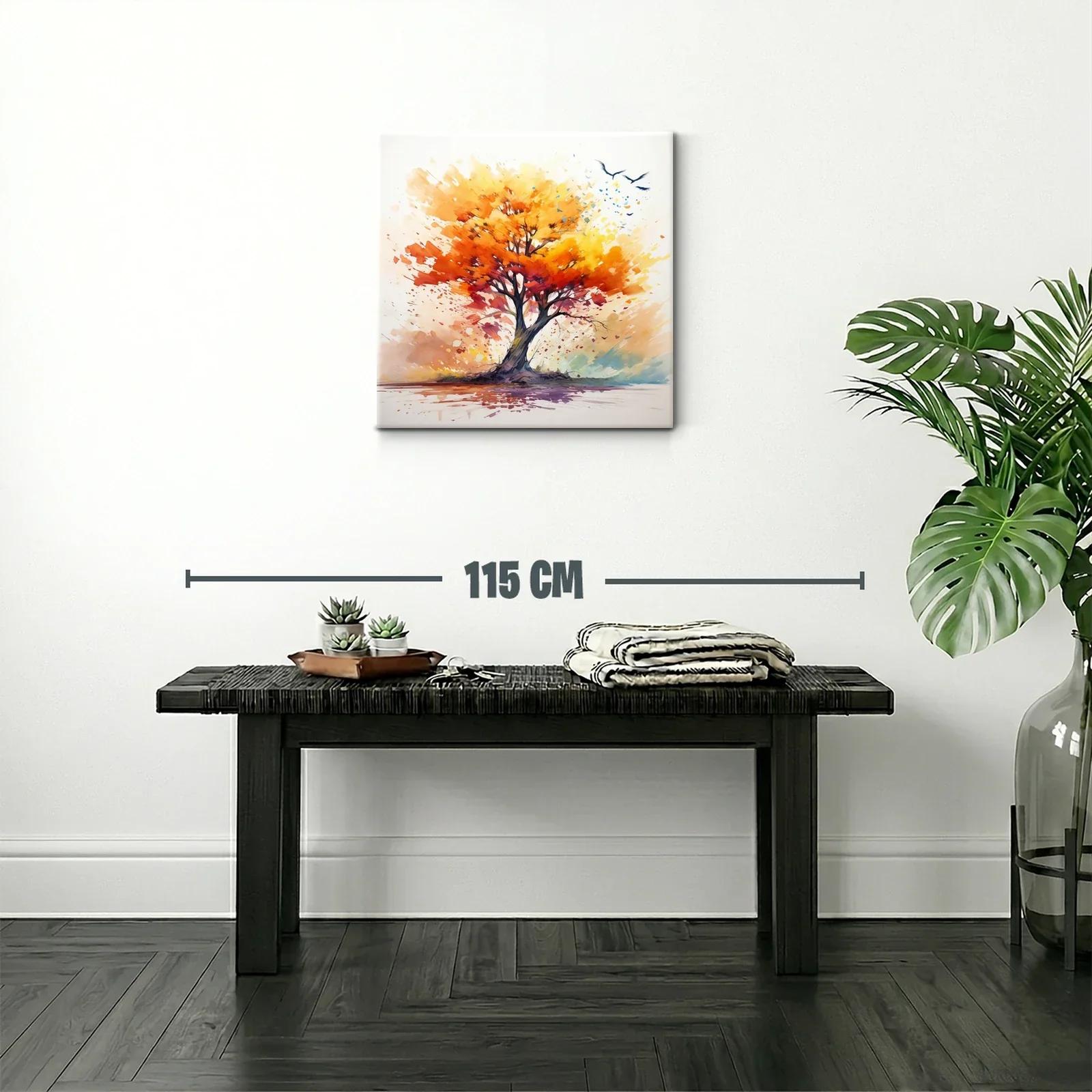 Árbol vibrante con tonos cálidos y vuelo de aves — miniatura 2