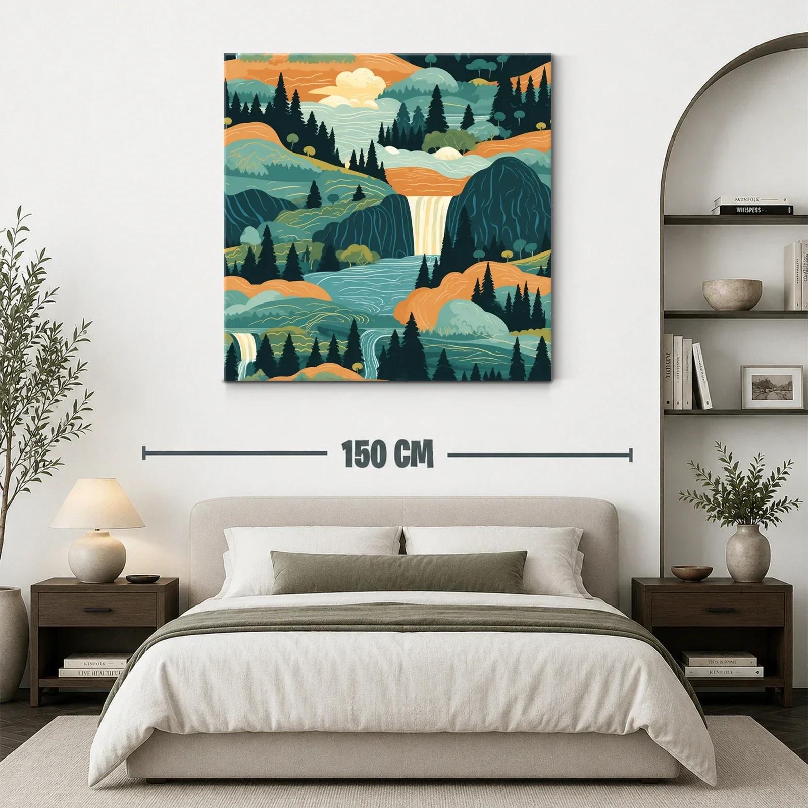 Paisaje sereno con cascadas y montañas en tonos cálidos — miniatura 3