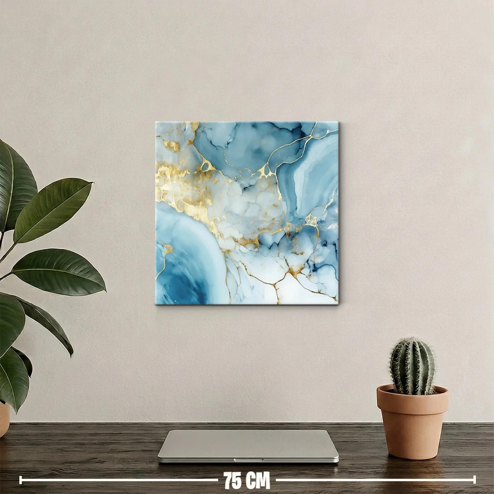 Cuadro abstracto con tonos azules y detalles dorados elegantes — miniatura 2