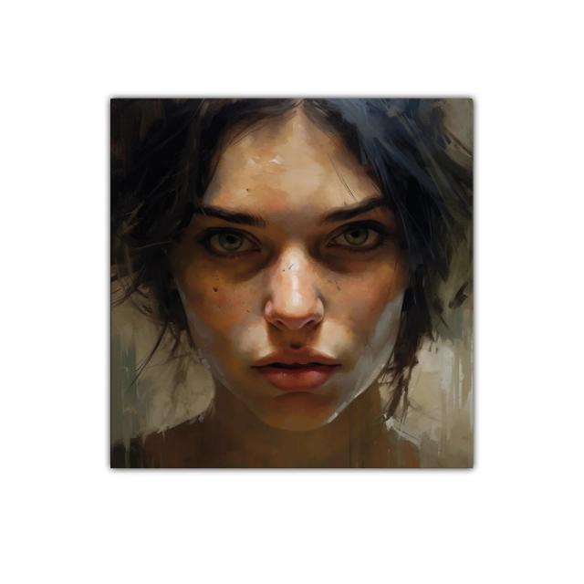 Retrato femenino intenso con tonos cálidos y expresivos