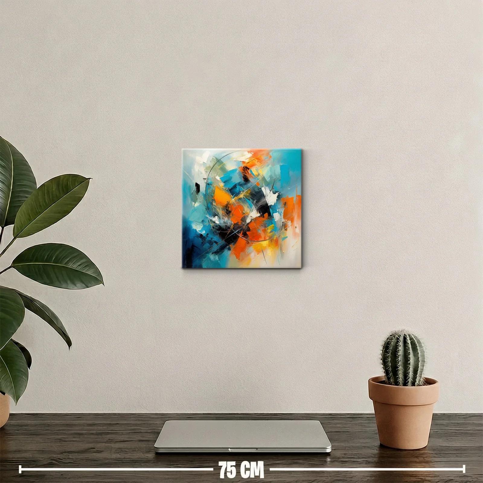 Cuadro abstracto con vibrantes tonos naranjas y azules — miniatura 2