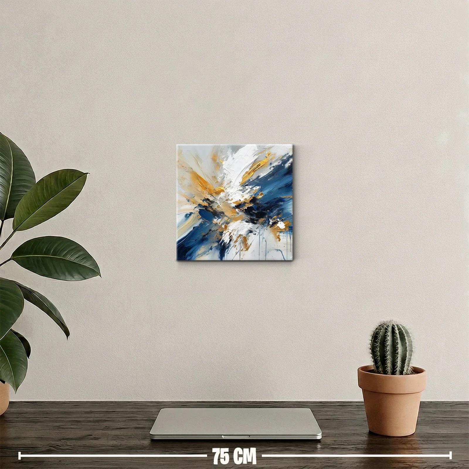 Cuadro artístico abstracto en tonos azul, dorado y blanco — miniatura 2