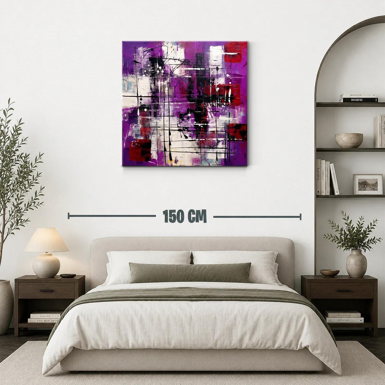 Cuadro abstracto contemporáneo con tonos púrpura y rojo — miniatura 3