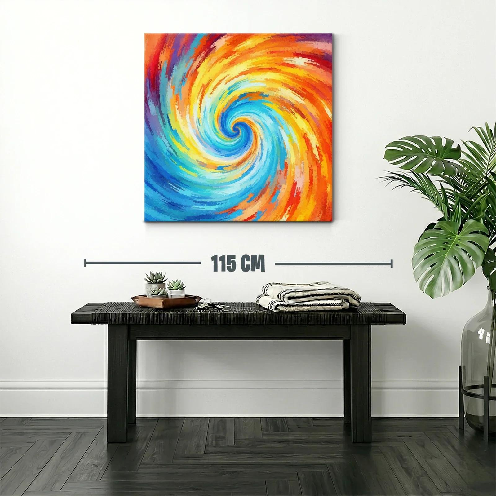 Cuadro abstracto espiral con vibrantes tonos cálidos y fríos — miniatura 2