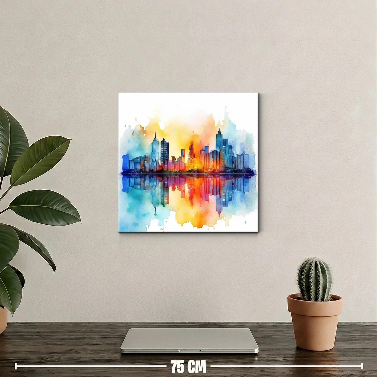 Ciudad vibrante con reflejos en tonos cálidos y fríos — miniatura 2