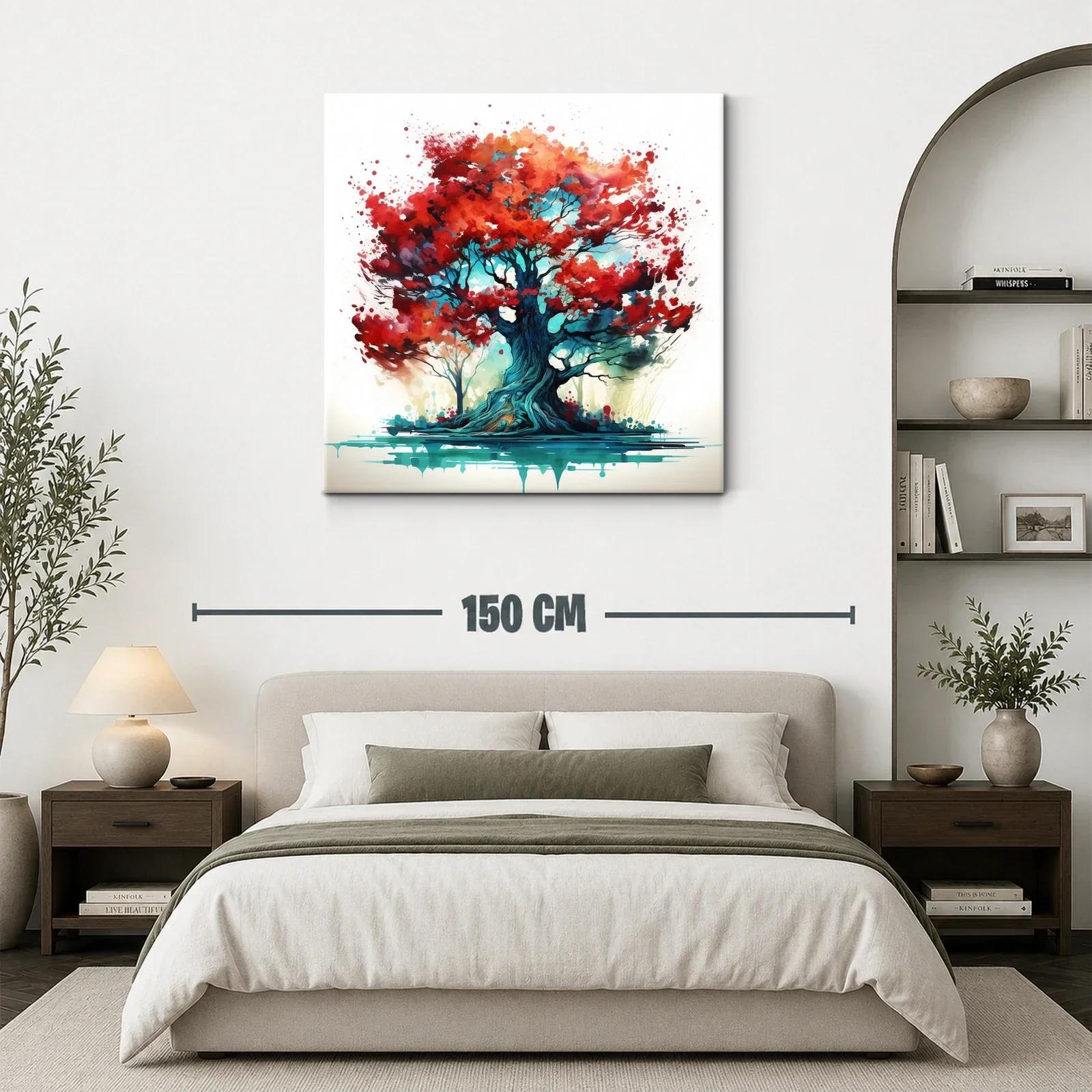 Impactante cuadro árbol con hojas rojas y tonos vibrantes — miniatura 3