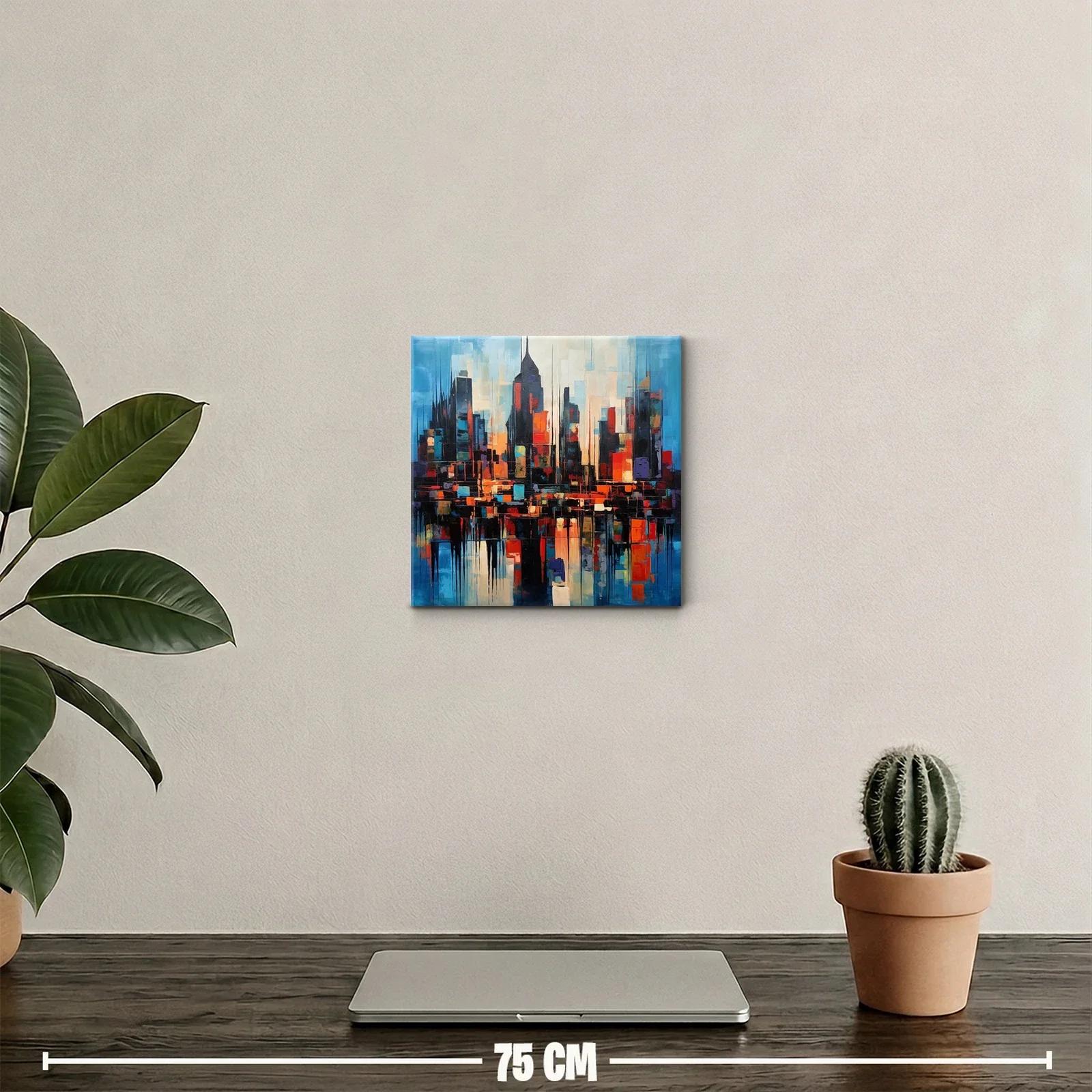 Ciudad abstracta con vibrantes tonos cálidos y fríos al atardecer — miniatura 2
