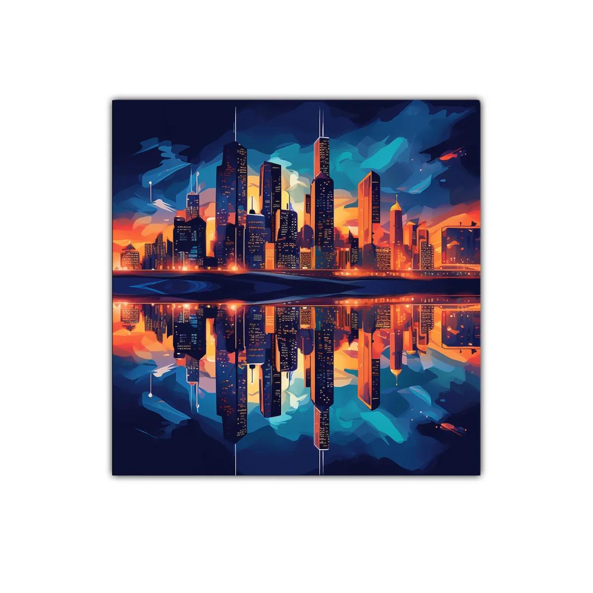 Impresionante skyline urbano al atardecer vibrante