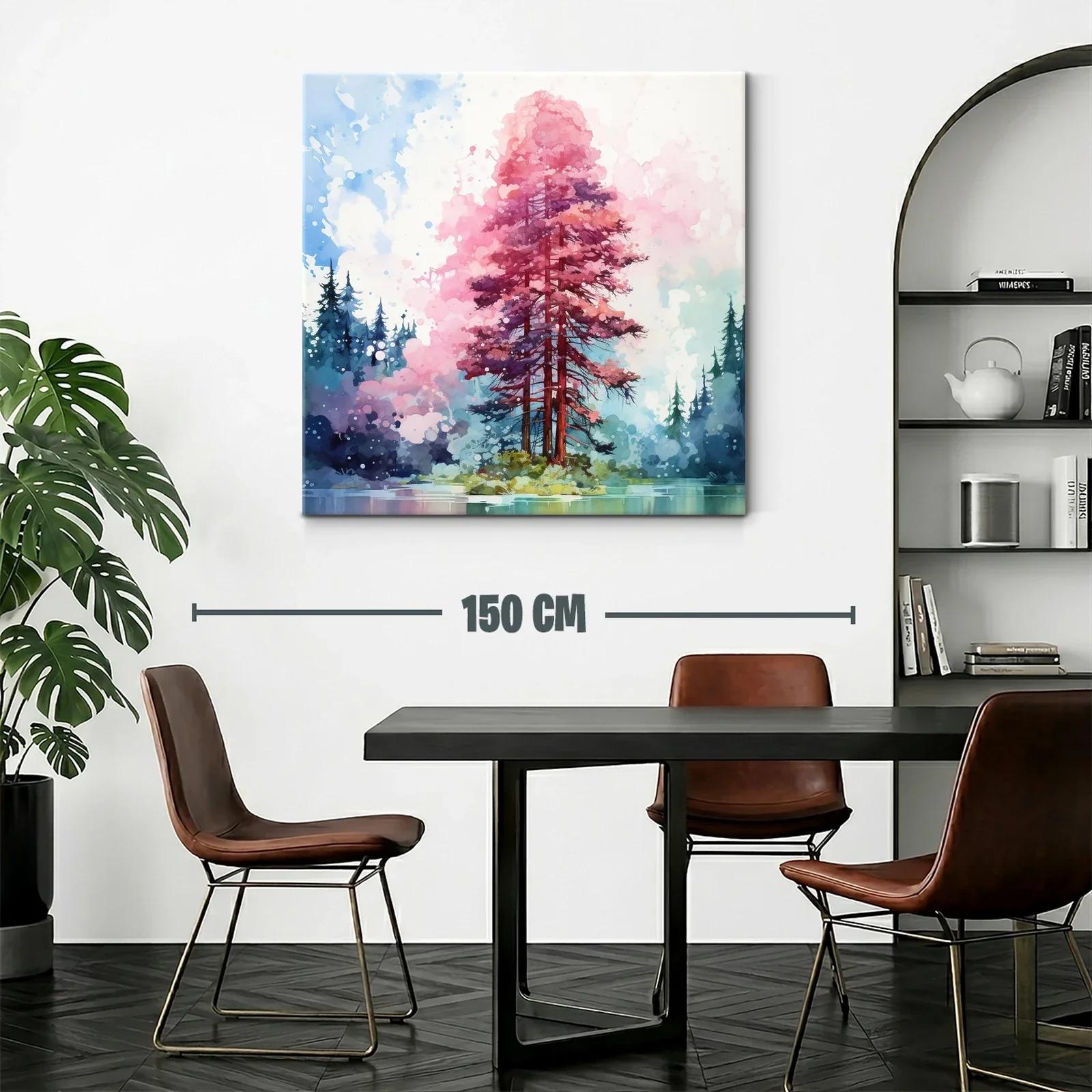 Árbol rosa sobre isla en lago entre bosque difuminado — miniatura 2