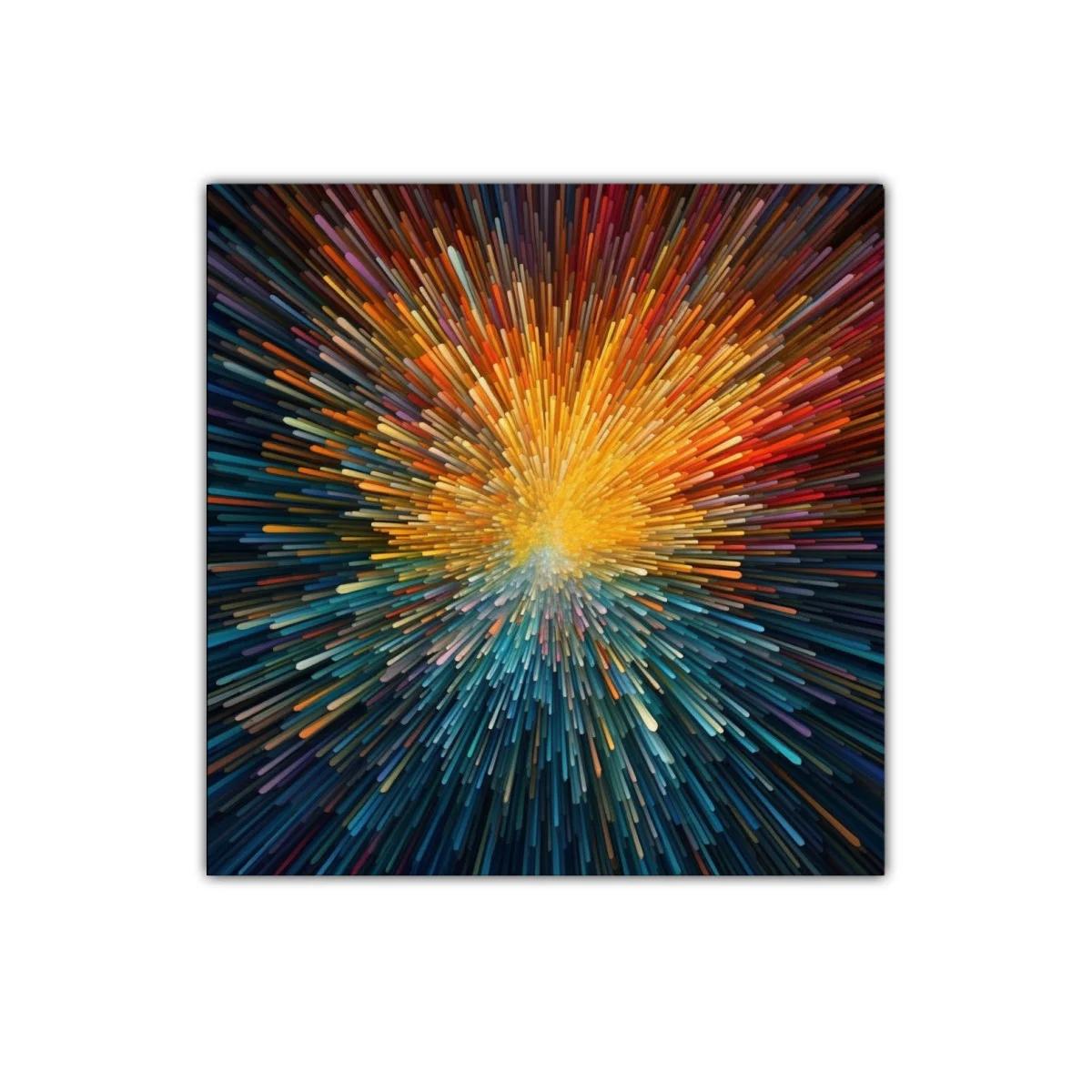Cuadro abstracto con explosión vibrante de colores cálidos y fríos