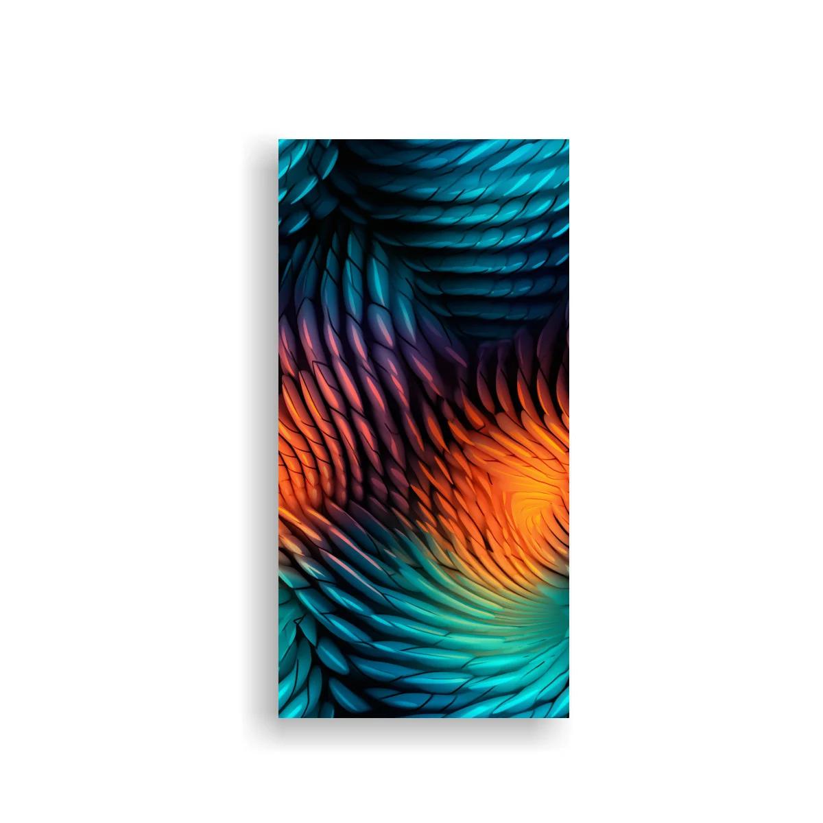 Cuadro patrón de plumas superpuestas turquesa y naranja